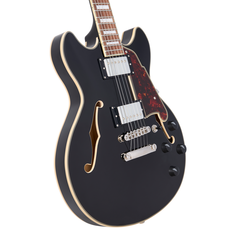 D'Angelico PREMIER MINI DC Semi-Hollow Electric Guitar (Solid Black)