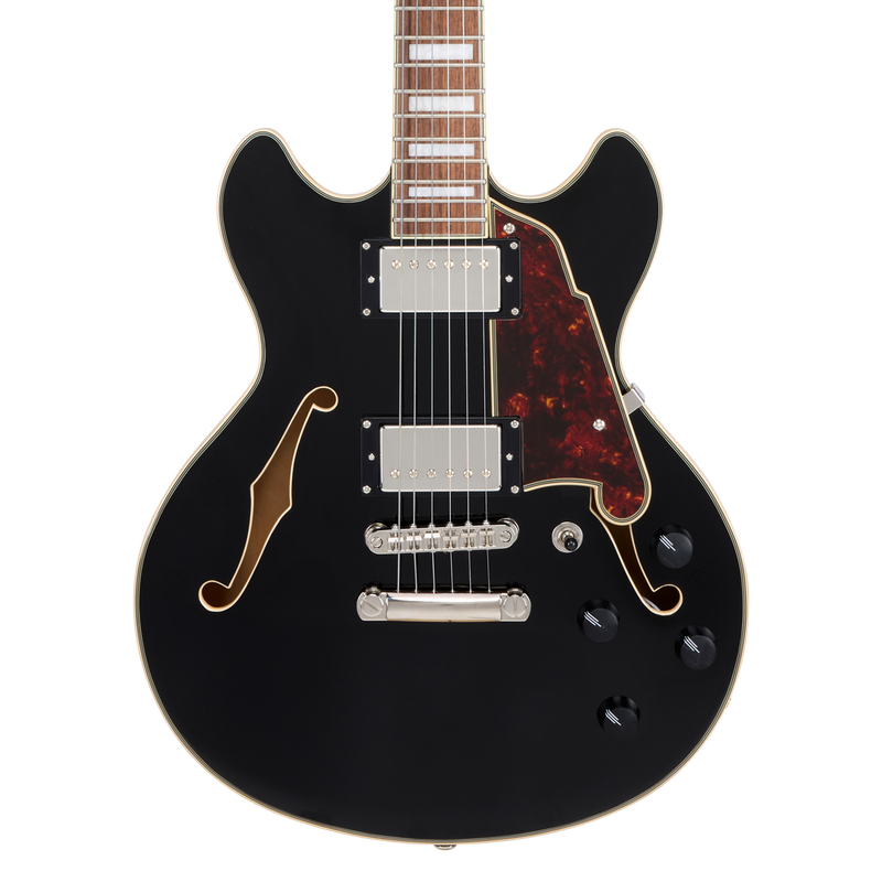 D'Angelico PREMIER MINI DC Semi-Hollow Electric Guitar (Solid Black)