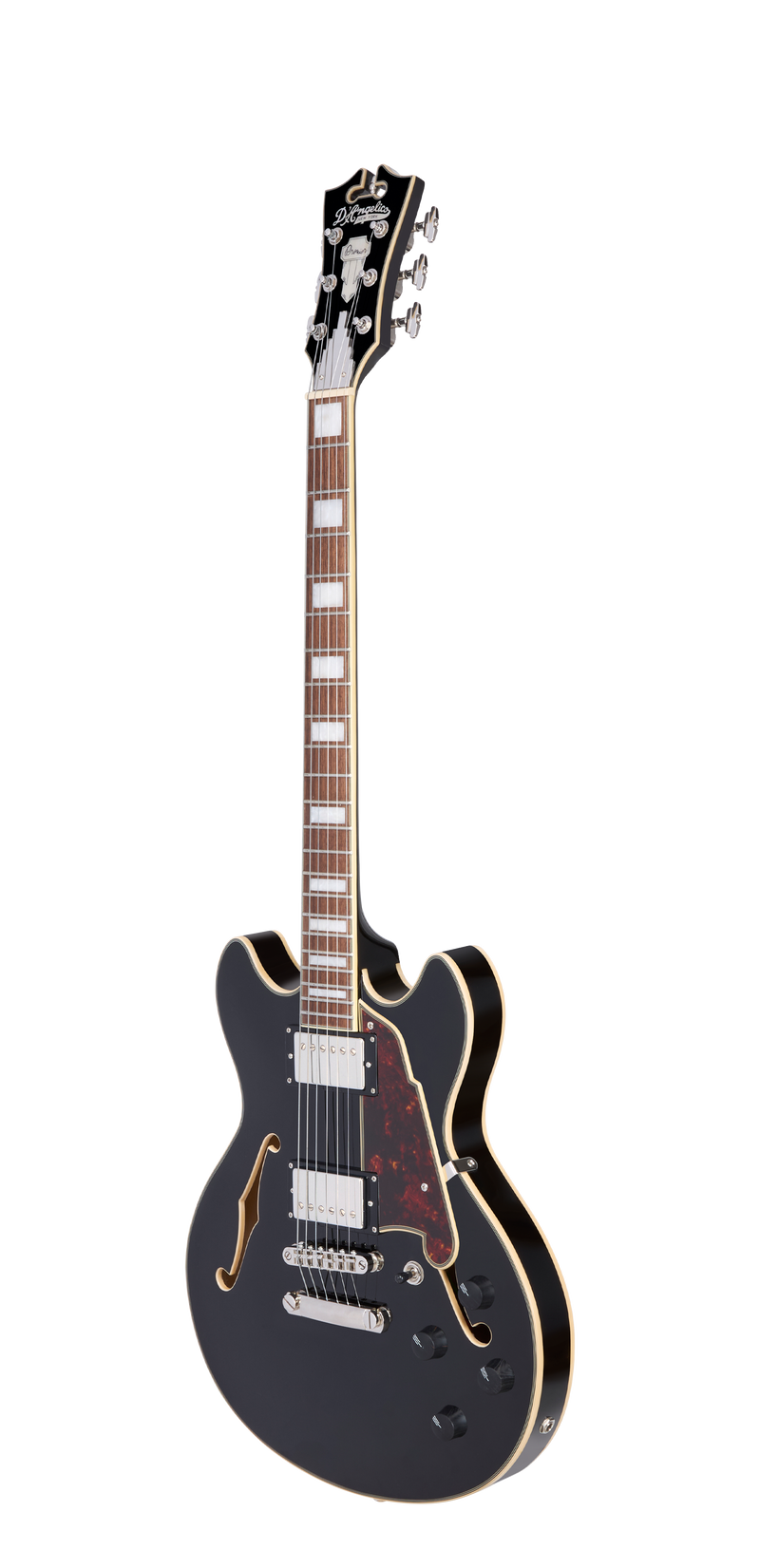 D'Angelico PREMIER MINI DC Semi-Hollow Electric Guitar (Solid Black)