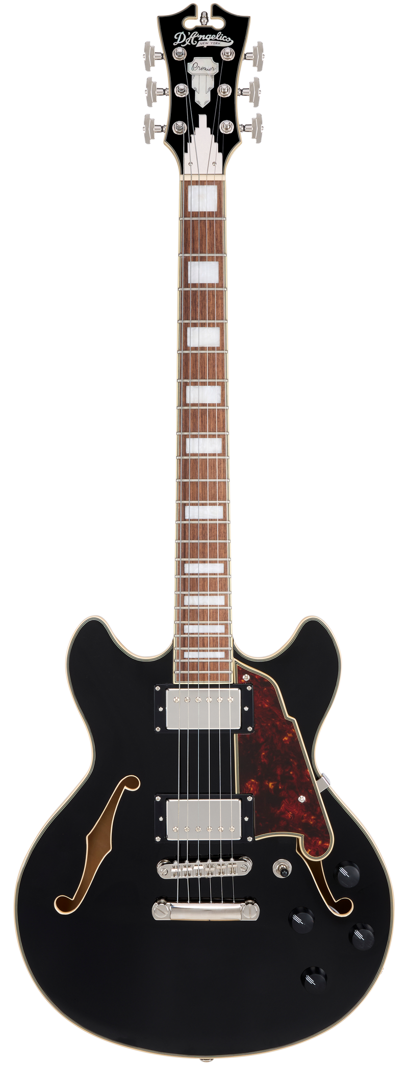 D'Angelico PREMIER MINI DC Semi-Hollow Electric Guitar (Solid Black)