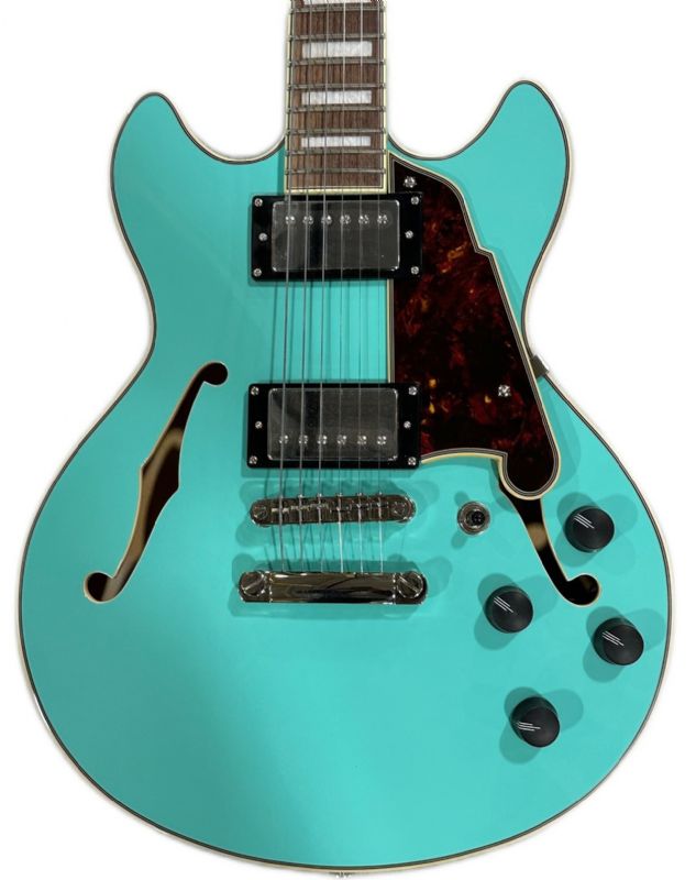 D'Angelico DAPMDCSGRNTS Limited-Edition Premier Mini DC Electric Guitar (Surf Green With Tortoise Pickguard)