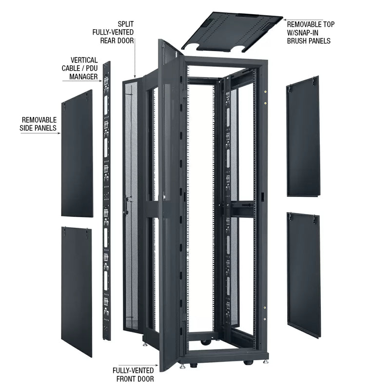 Rack de données Lowell DAT24-2436-B avec portes - 24u x 36 "D