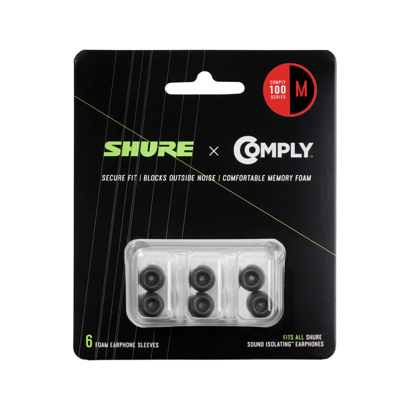 Shure EACYF1-6M Comply 100 Series Black Foam Sleeves (6 Pack) - Medium