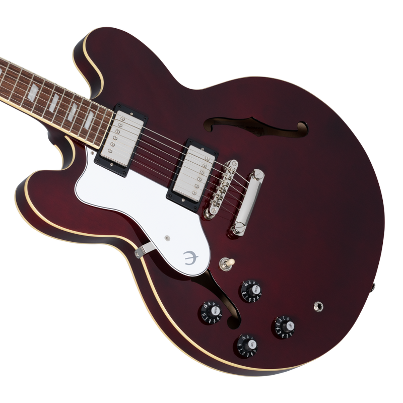 Epiphone EONGRD Noel Gallagher Riviera Guitare électrique à corps creux pour gaucher avec étui (rouge vin foncé)