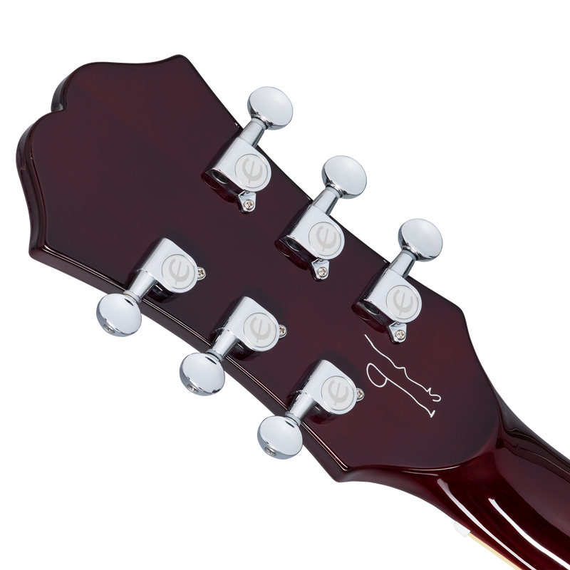 Epiphone EONGRD Noel Gallagher Riviera Guitare électrique à corps creux pour gaucher avec étui (rouge vin foncé)