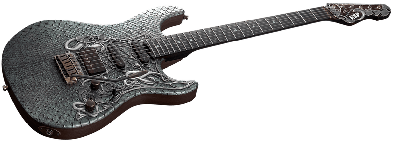 ESP SNAPPER-CTM Wooden carved Snake Skin Limited Edition 2025 Electric Guitar (Special Aurora Green for Snakeskin Wooden Carving / See Thru Brown)