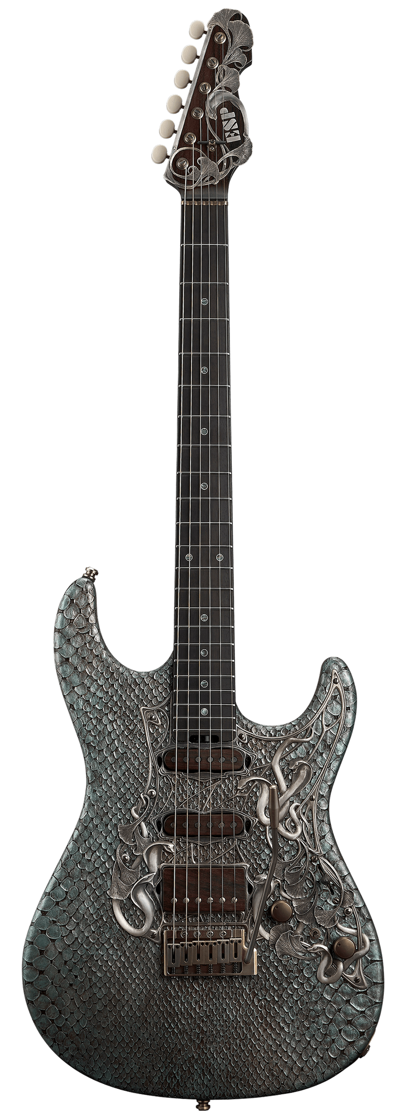 ESP SNAPPER-CTM Wooden carved Snake Skin Limited Edition 2025 Electric Guitar (Special Aurora Green for Snakeskin Wooden Carving / See Thru Brown)