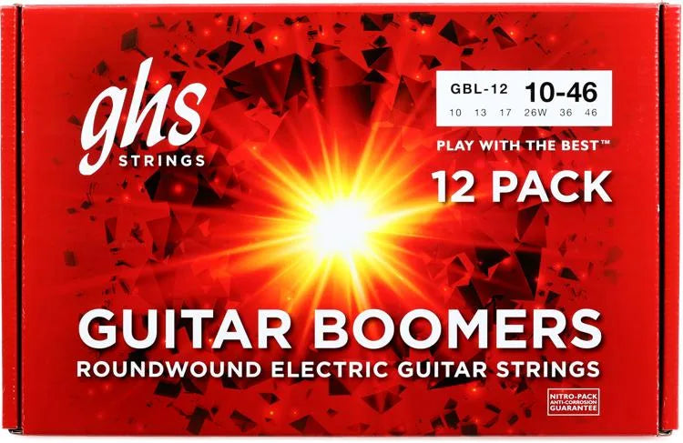 Ghs GBL-12 Boomers Cordes pour guitare électrique .010-.046 Light (paquet de 12)