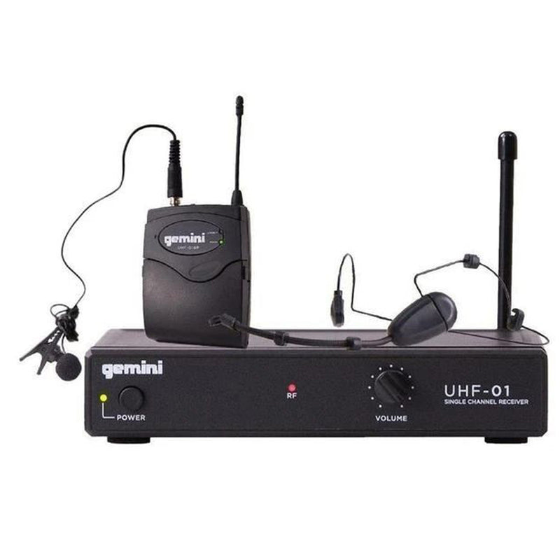 Gemini UHF-01HL-F1 Single Channel UHF Wireless Headset/Lavalier Microphone System - 517.6MHz