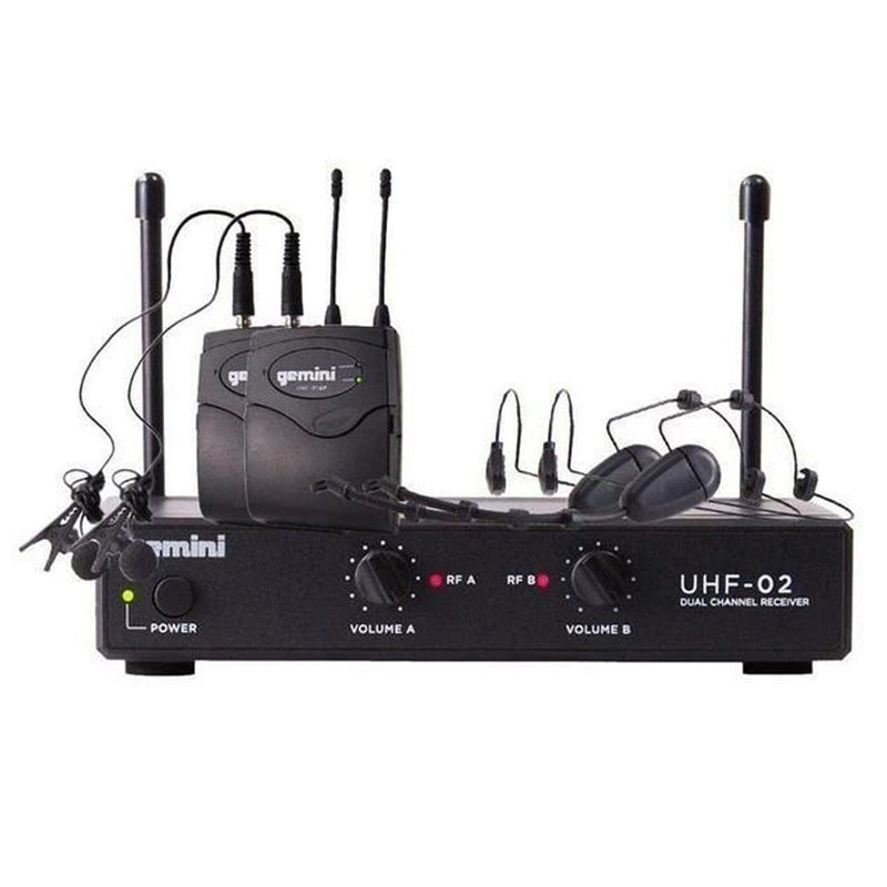 Gemini UHF-02HL-S34 Dual Channel UHF Wireless Headset/Lavalier Microphone System - 533.7-537.2MHz