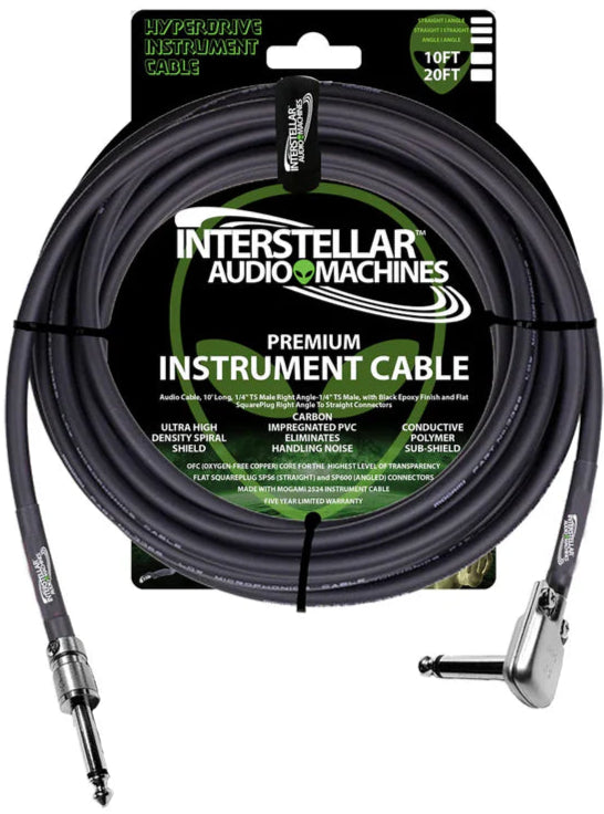 Interstellar Audio Machines HYPERDRIVE Angle/Straight Premium Instrument Cables (Space Black) - 10ft
