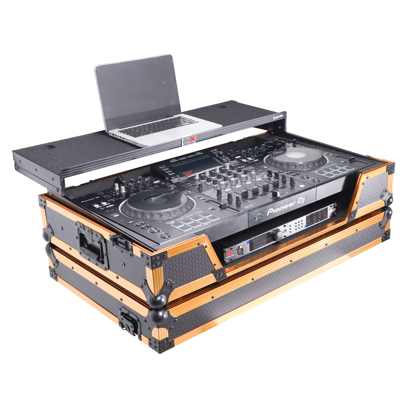 ProX XS-XDJXZ-WLT-GLD ATA Flight Case pour contrôleur DJ Pioneer XDJ-XZ avec étagère pour ordinateur portable, espace rack 1U et roues (or noir)