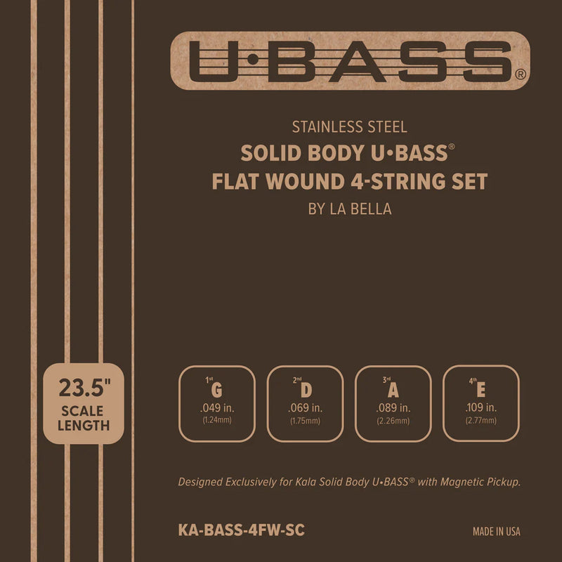 Kala KA-BASS-4FW-SC Ensemble de 4 cordes pour ukulélé basse à corps solide en acier inoxydable