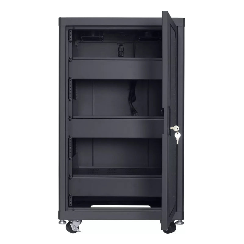 Lowell LCDR-1824 Designer AV Rack with Tempered Glass Door - 18U x 24"D