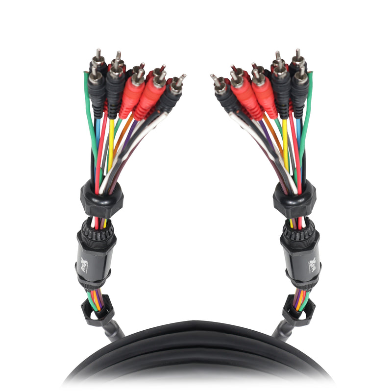 ProX XC-MEDOOZA25 25' ft 10 canaux RCA + 3 câbles d'alimentation pour câble de style Medusa audio marin et de voiture