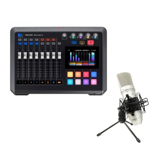 Tascam MIXCAST 4 Podcast Station w/ Recorder and USB + FREE Tascam TM-80 Studio Condenser Microphone