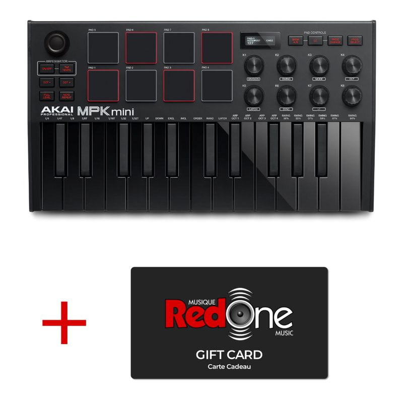 Akai MPK Mini MKIII Contrôleur de clavier à 25 touches (noir) + 25 $ CARTE-CADE