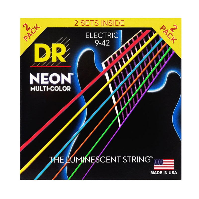 DR Handmade Strings NMCE-2/9 Neon Electric Guitar Strings Light (2 Pack) - 9-42