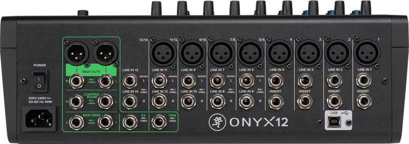 MACKIE ONYX 12 MIXAUR ANALOGE PRIMIQUE 12 CANNEL avec USB Multitrack (démo)