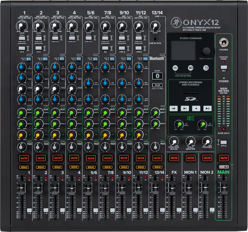 MACKIE ONYX 12 MIXAUR ANALOGE PRIMIQUE 12 CANNEL avec USB Multitrack (démo)