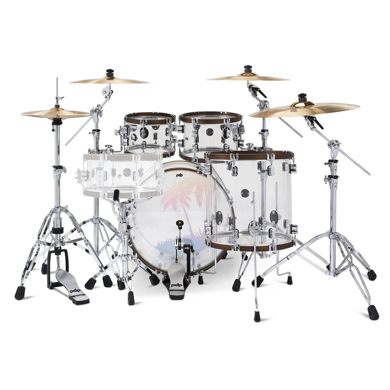 PDP PDLT221425TH 25th Anniversary 4 Piece Shell Pack (Clear Acrylic With Walnut Hoops)