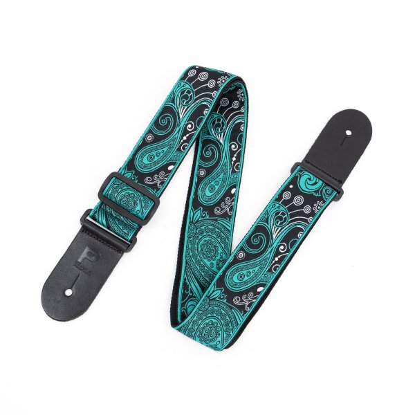 Profile JW-6010 Jacquard Weave Paisley Pattern Strap (Teal and Black) - 2.5"