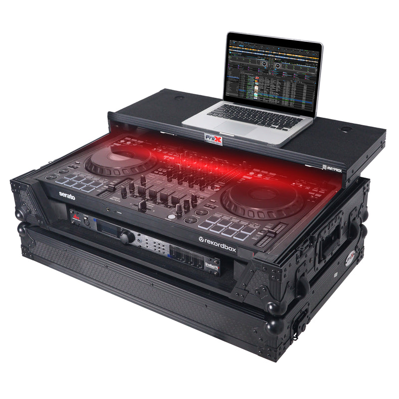 ProX XS-DDJFLX10WLTBLLED ATA Flight Style Road Case pour contrôleur DJ Pioneer DDJ-FLX10 avec étagère pour ordinateur portable