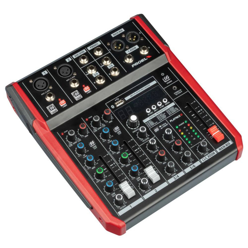Proel PLAYMIX6 Table de mixage PA 6 canaux avec lecteur USB DFX et BT
