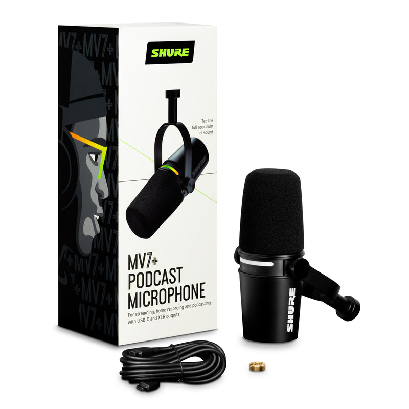 Shure MV7+ Microphone podcast dynamique cardioïde hybride (noir)