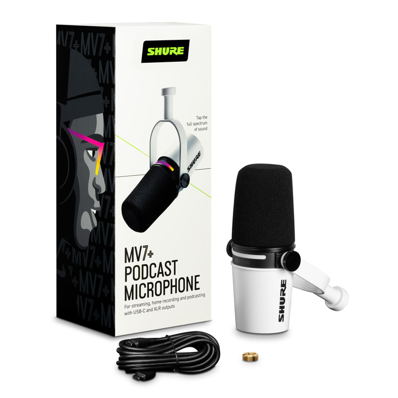 Shure MV7+ Hybrid Cardioid Dynamic Podcast Microphone (White)