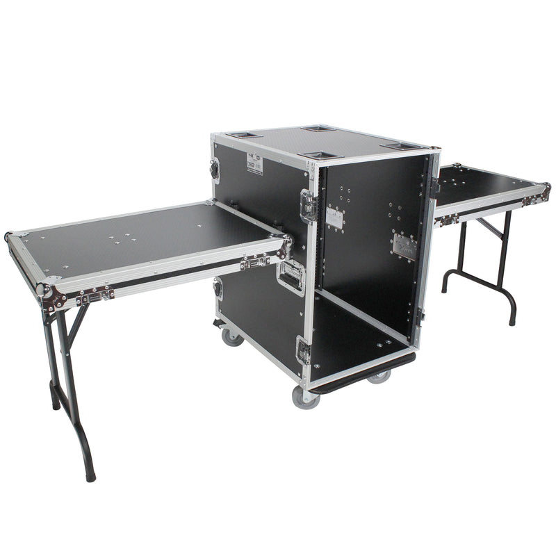 ProX T-16RSS24WDST 16U Space Amp Rack Mount ATA Flight Case 2x Side Tables and Casters