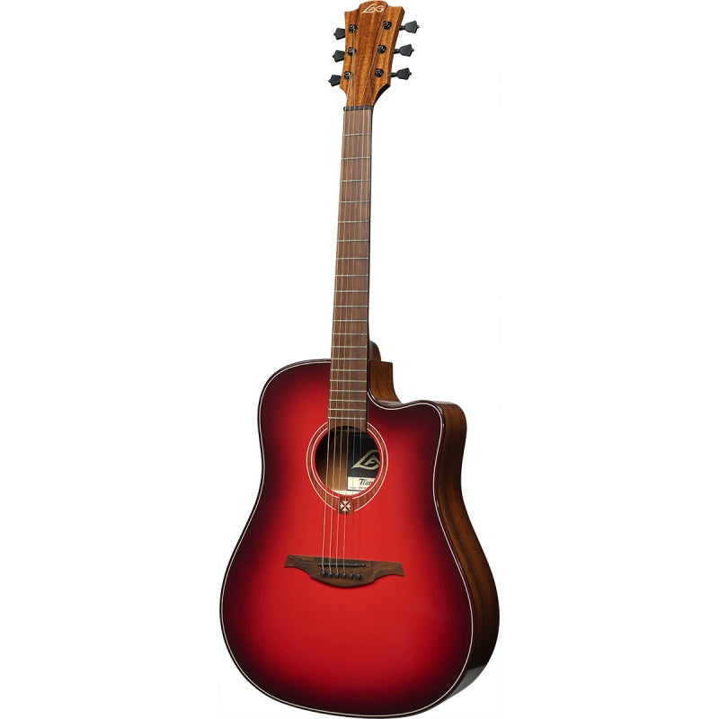 LAG GUITARS T-RED-DCE Tramontane Special Dreadnought Cutaway acoustique / guitare électrique (Burst rouge)