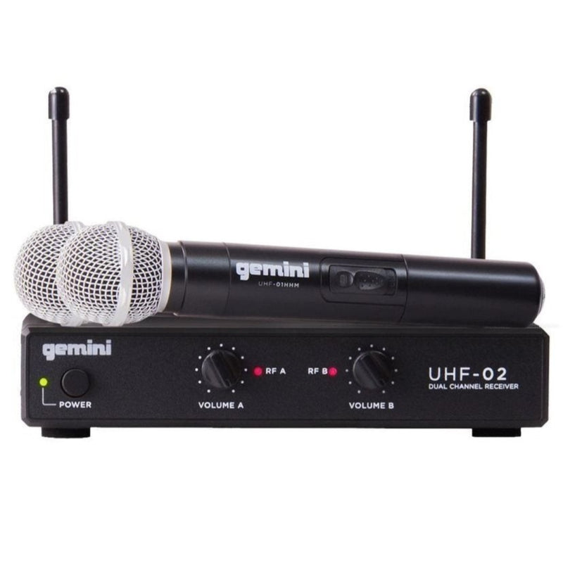 Gemini UHF-02M-S34 Dual Channel UHF Wireless Handheld System with 2 Microphones - 533.7+537.2