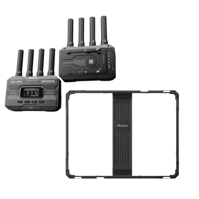 ACSSOON CINEVIEW HE SYSTÈME DE TRANSMISSION VIDÉO sans fil multi-spectre + PowerCage Pro II IPAD Cage réglable pour les appareils de 12,9 "(bundle)