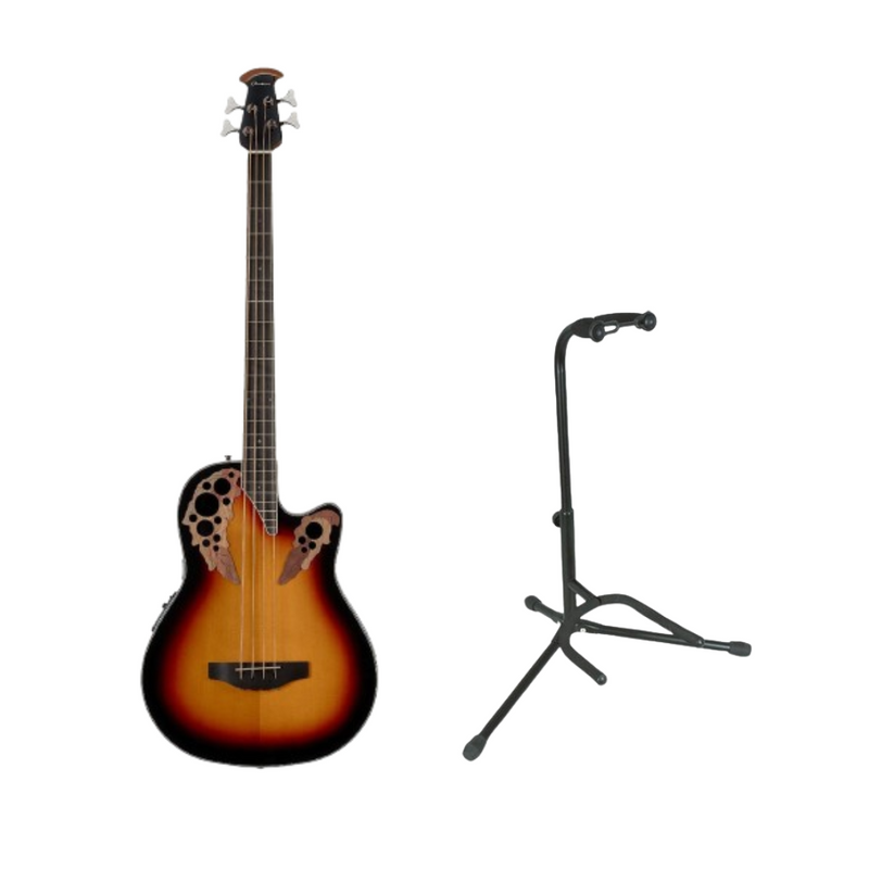 Ovation ceb44-1n célébrité Elite EXOTIC ACUSTIC-ELLECTRIC BASS (Cognac Burst / Natural) + Stand de guitare classique XCG-4 gratuite sur scène (bundle)