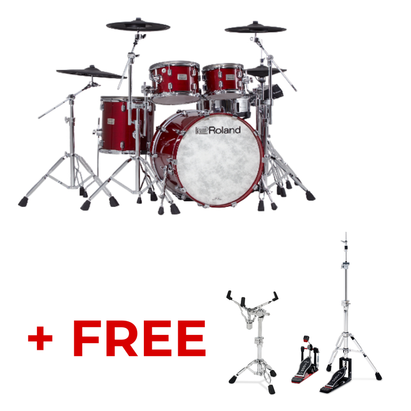 Roland VAD706-GC V-Drums Electronic Drum Kit (Gloss Cherry) + FREE RDW5K-3P Drum Hardware (BUNDLE)