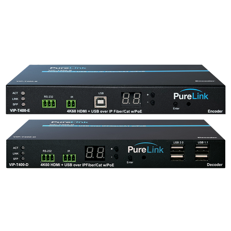 PureLink VIP-EXT-T400-1 Solution d'extension AV sur IP avec HDMI 4K60 et USB/KM CAT et fibre – Conforme TAA