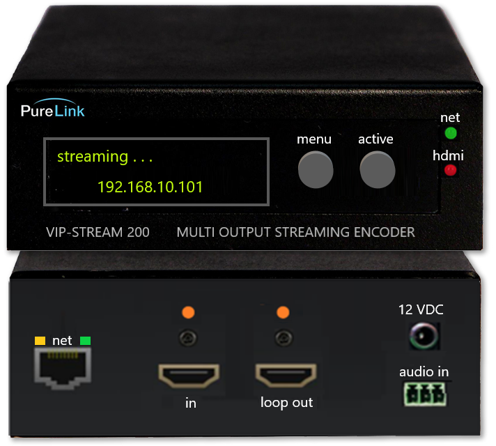 PureLink VIP-Stream-200 Encodeur PureStream 1080p H.264 avec commandes du panneau avant, diagnostics et capture d'images