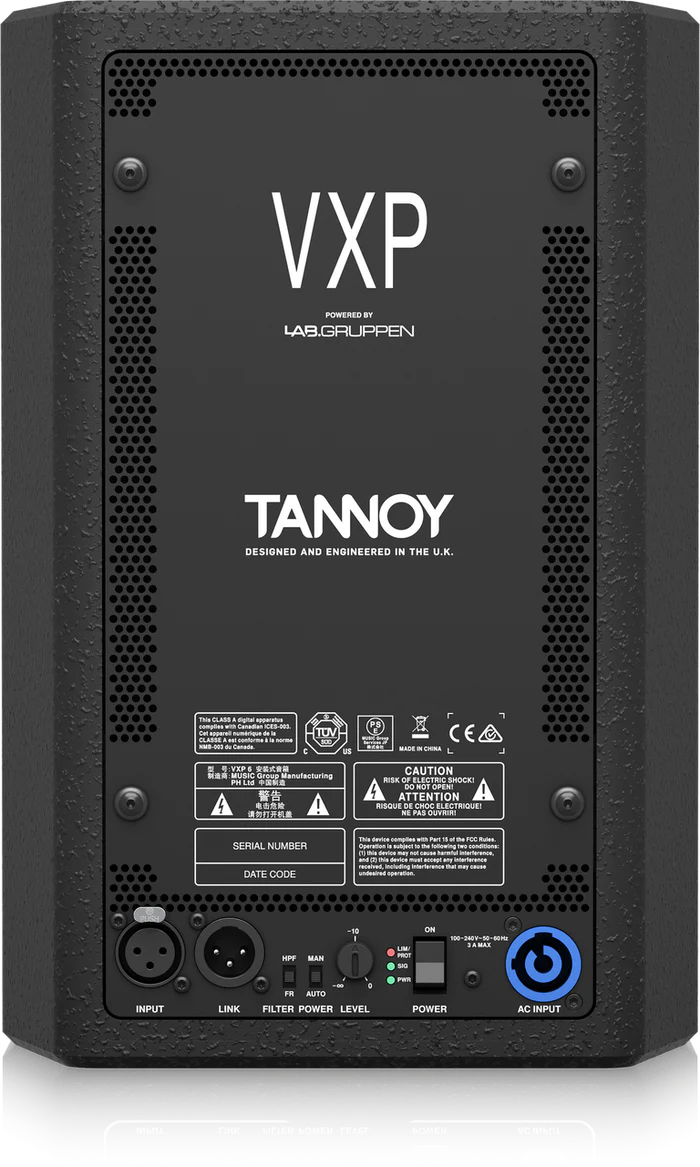 Tannoy VXP6 Haut-parleur de renforcement sonore double concentrique 1 600 watts 6" avec classe LAB GRUPPEN IDEEA intégrée (noir)