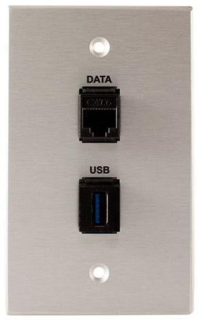 Covid W1233F-CA RJ45-CAT6 et plaque murale Keystone USB-3-AA (Clear Anodisé)