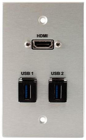 Covid W1330M-CA HDMI Pigtail and 2 Keystone USB-3-AA Wall Plate (Clear Anodized)