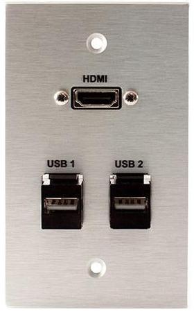 Covid W1331M-CA HDMI Pigtail and 2 Keystone USB-2-AB Wall Plate (Clear Anodized)