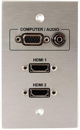 Covid W1400M-CA VGA Pt, Audio Input and 2 HDMI Pigtail Wall Plate (Clear Anodized)