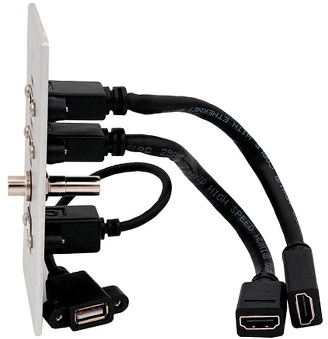 Covid W1403P-CA 2 HDMI Pigtail, USB BA and Audio Input Wall Plate (Clear Anodized)