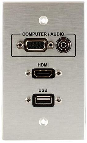 Covid W1406F-CA VGA, HDMI Female, Audi Input and USB AA Wall Plate (Clear Anodized)