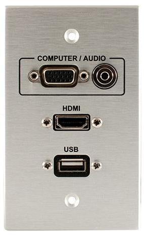 Covid W1406M-CA VGA Pt, HDMI Pigtail, Audio Input and USB AA Wall Plate (Clear Anodized)