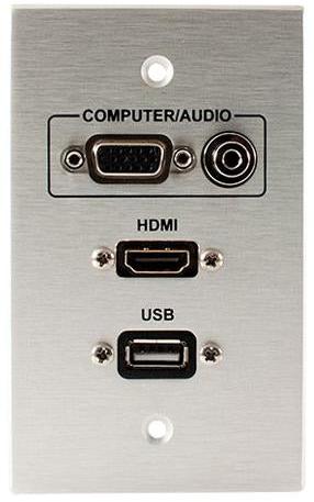 Covid W1407F-CA VGA, femelle HDMI, entrée audio et plaque murale USB AB (Clear Anodisé)