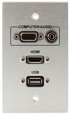 Covid W1407M-CA VGA Pt, HDMI Pigtail, Audio Input and USB AB Wall Plate (Clear Anodized)