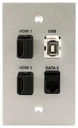 W1410F-CA (2) HDMI Key, USB 2.0 BA and RJ45-CAT6 Wall Plate (Clear Anodized)