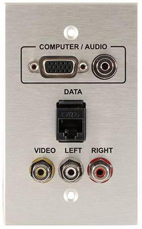 Covid W1605F-CA VGA, entrée audio, 3 RCA YRW et RJ45 Plaque murale (Clear Anodisé)